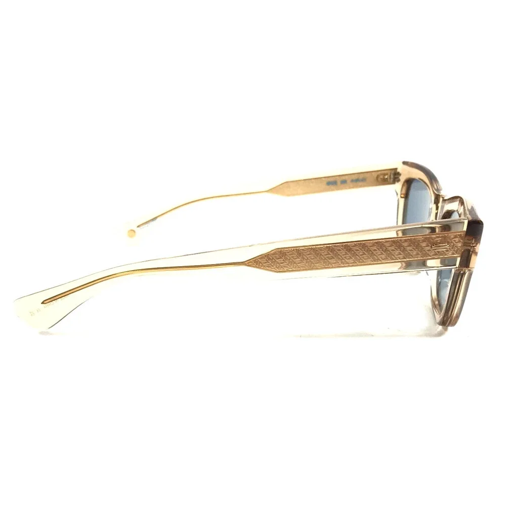 Garrett Leight Sunglasses WOZ BRE Champagne Square Frames with Light Blue Lenses